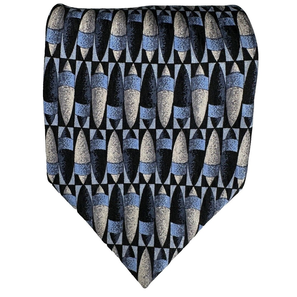 Antonia Collection Tie Blue Gray Geometric 100% Silk 62"L 4"W